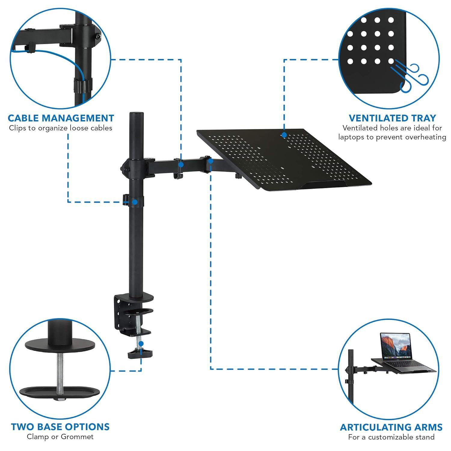Mount-it Mount-It Height Adjustable Laptop Desk Stand with Articulating Vented Laptop Tray Mount & C-Clamp