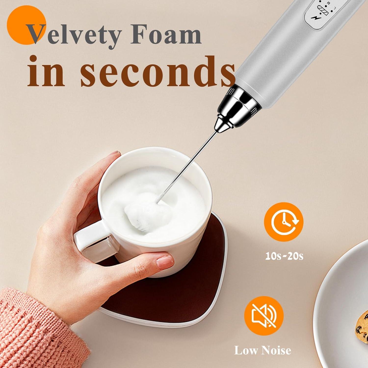 Silver Rechargeable Handheld Milk Frother with 3 Whisks