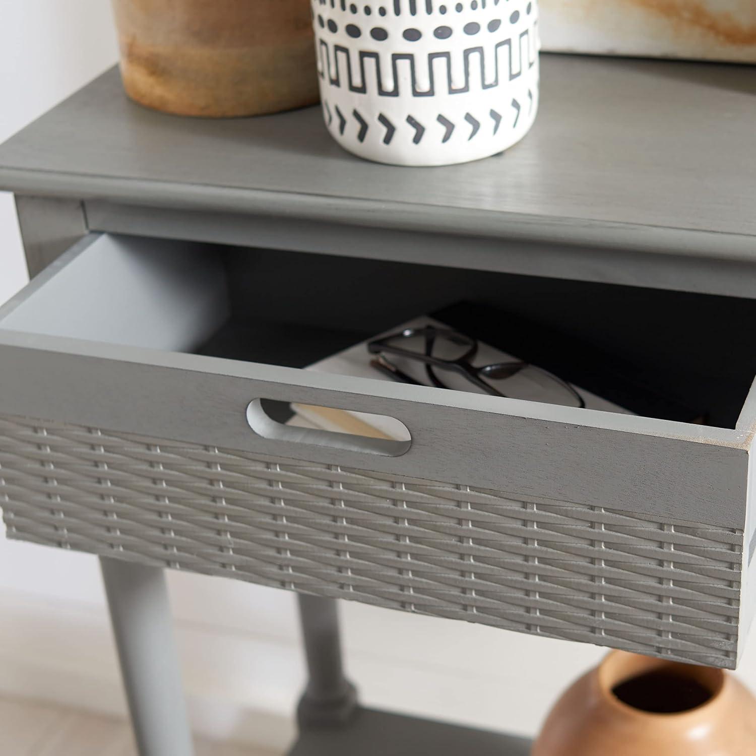 Distressed Gray Wood Console Table with Storage Drawers