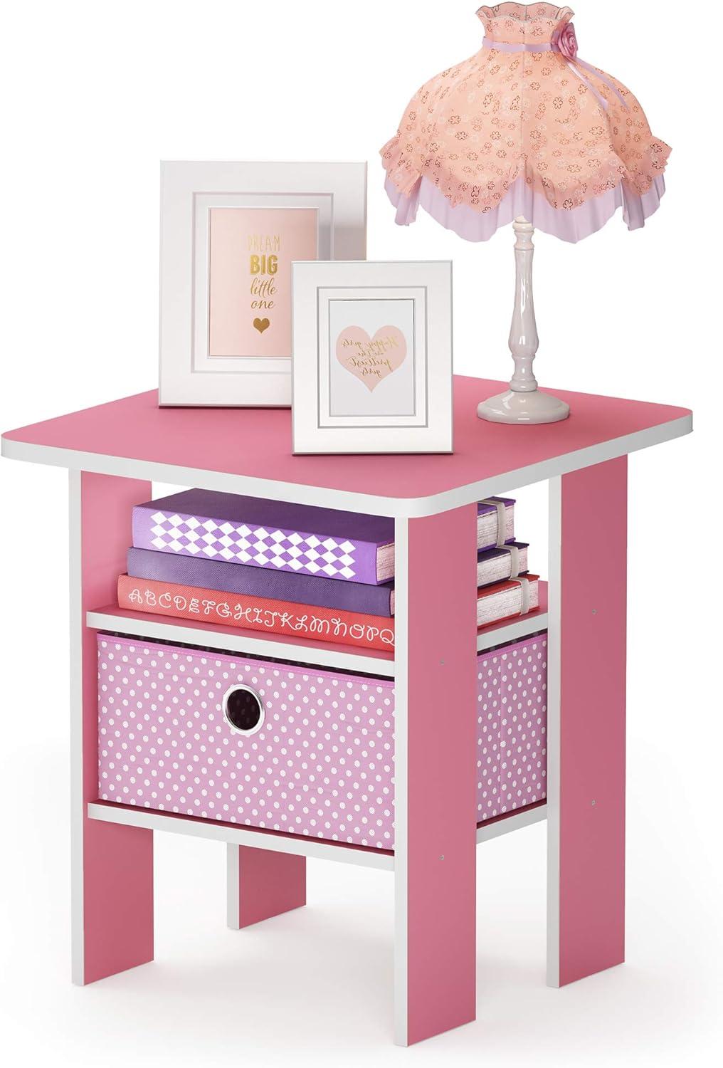 Furinno Andrey End Table Nightstand with Bin Drawer, Pink, 11157/PI/LPI