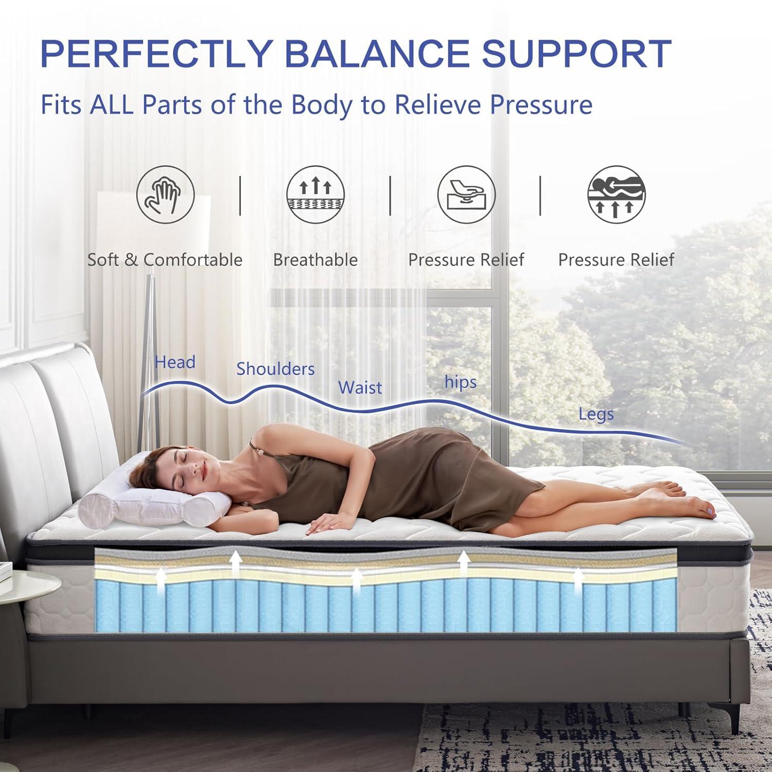 12 Inch King Size Hybrid Mattress - Medium Firm, Memory Foam & Pocket Springs, Motion Isolation, Edge Support, Pressure Relief, Ships Compressed