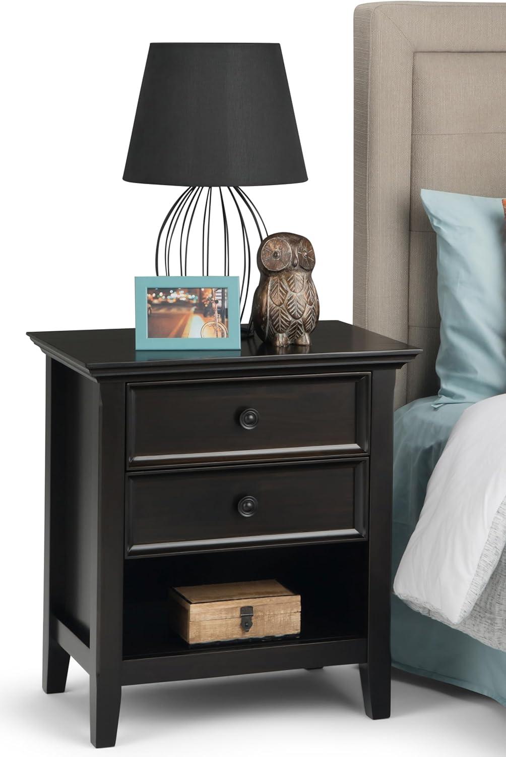 Simpli Home Amherst 24"W 2-Drawer Solid Wood Nightstand with Open Shelf