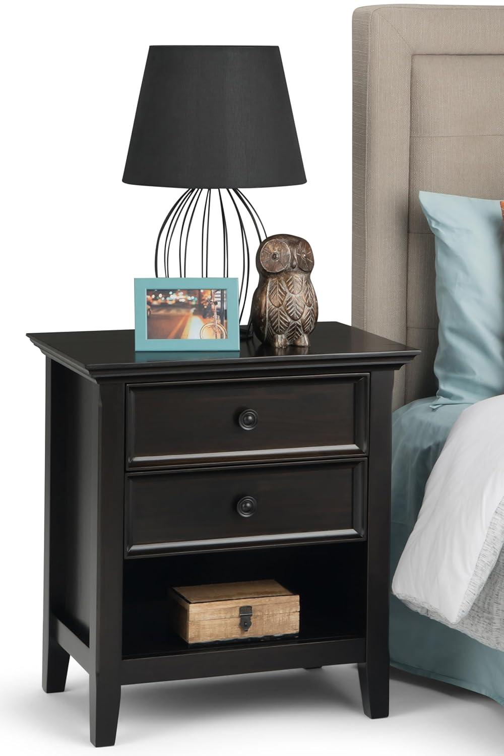 Simpli Home Amherst 24"W 2-Drawer Solid Wood Nightstand with Open Shelf