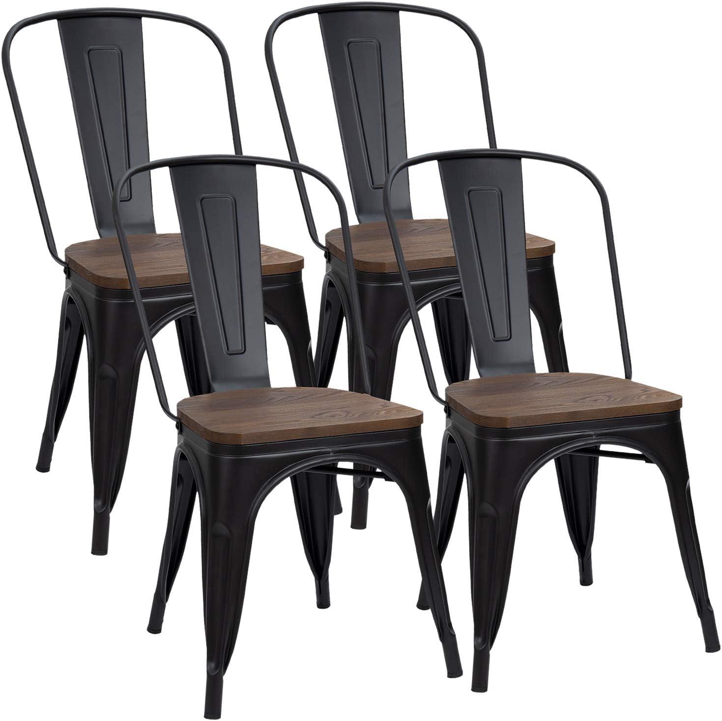 Furmax Metal Dining Chair Indoor Outdoor Use Stackable Chic Side Classic Trattoria Metal Chairs Set of 4 for Kitchen, Dining Room, Bistro and Cafe (Distressed White)