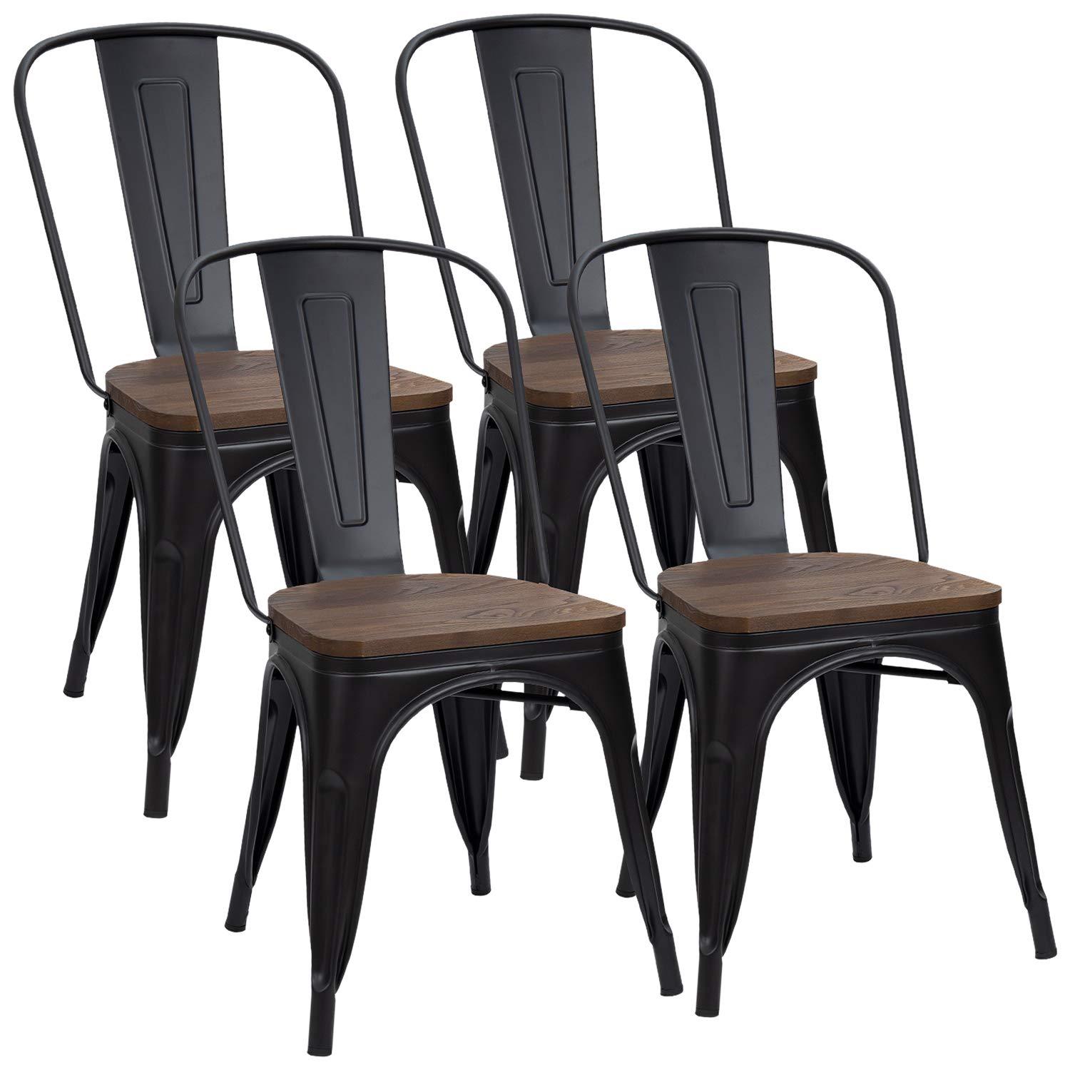 Furmax Metal Dining Chair Indoor Outdoor Use Stackable Chic Side Classic Trattoria Metal Chairs Set of 4 for Kitchen, Dining Room, Bistro and Cafe (Distressed White)