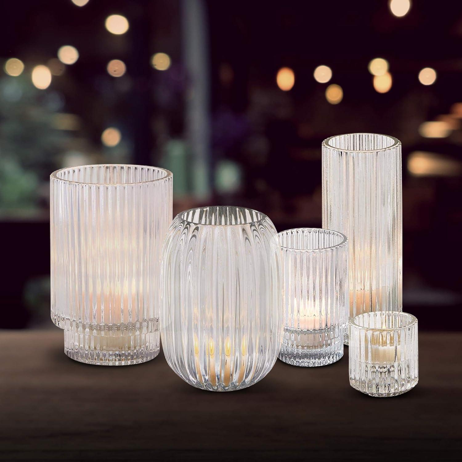 Serene Spaces Living Clear Ribbed Glass Votive Holder, Perfect for Weddings and Home Décor, Measures 5" Tall and 3.5" Diameter