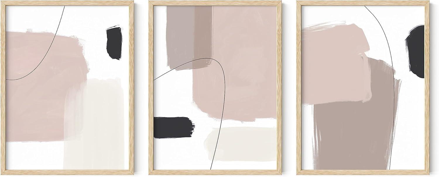 HAUS AND HUES Minimalist Wall Art - Set of 3 Neutral Wall Art, Modern Art Wall Decor, Abstract Wall Art, Boho Wall Art, Abstarct Art Wall Decor, Modern Wall Art, Beige Wall Art (Framed Beige 12x16)