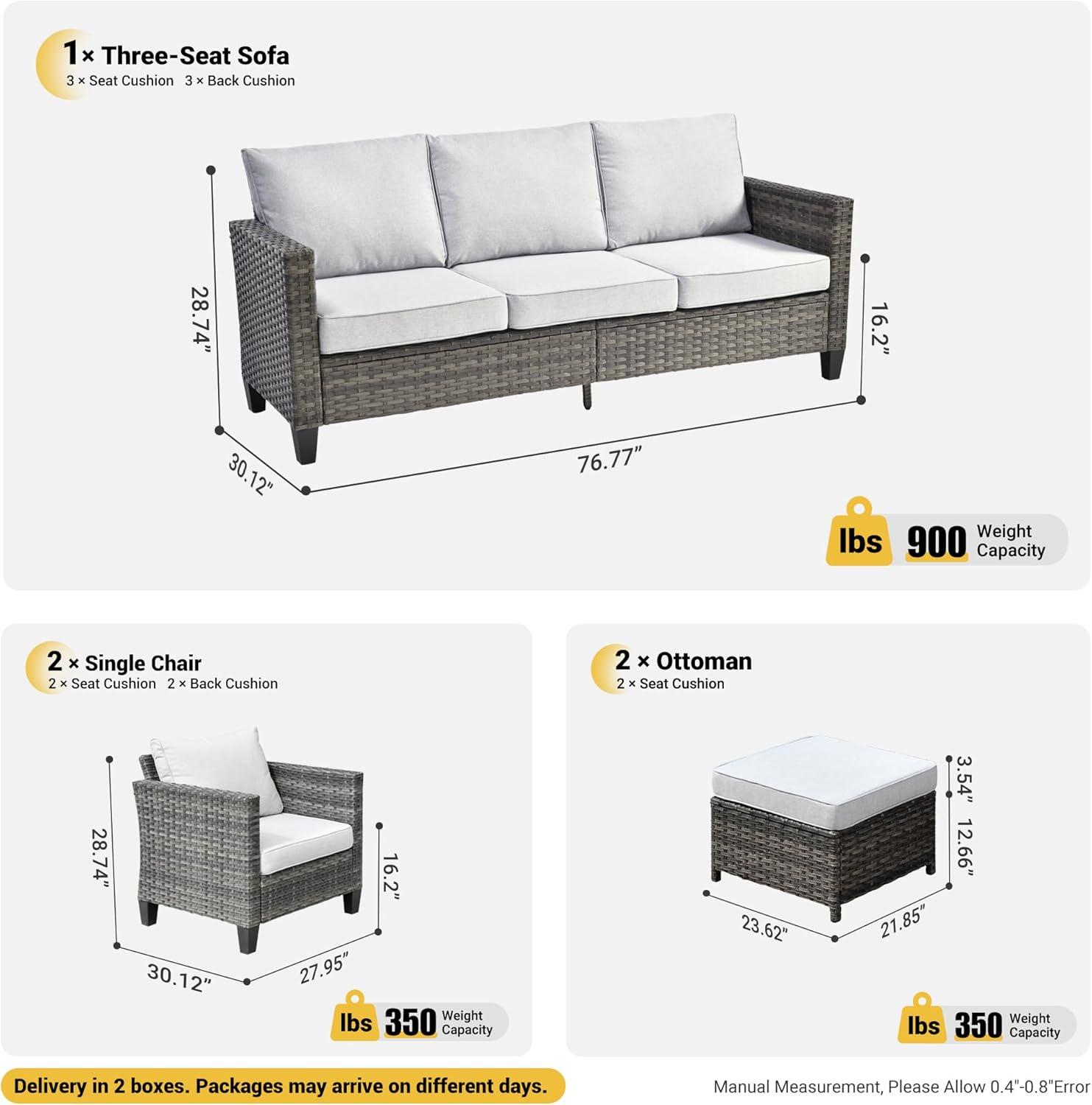Ovios 5 Pieces Outdoor Patio Furniture Set Wicker Rattan Outdoor Conversation Comfortable Sectional Sofa with Steel Frame, Grey