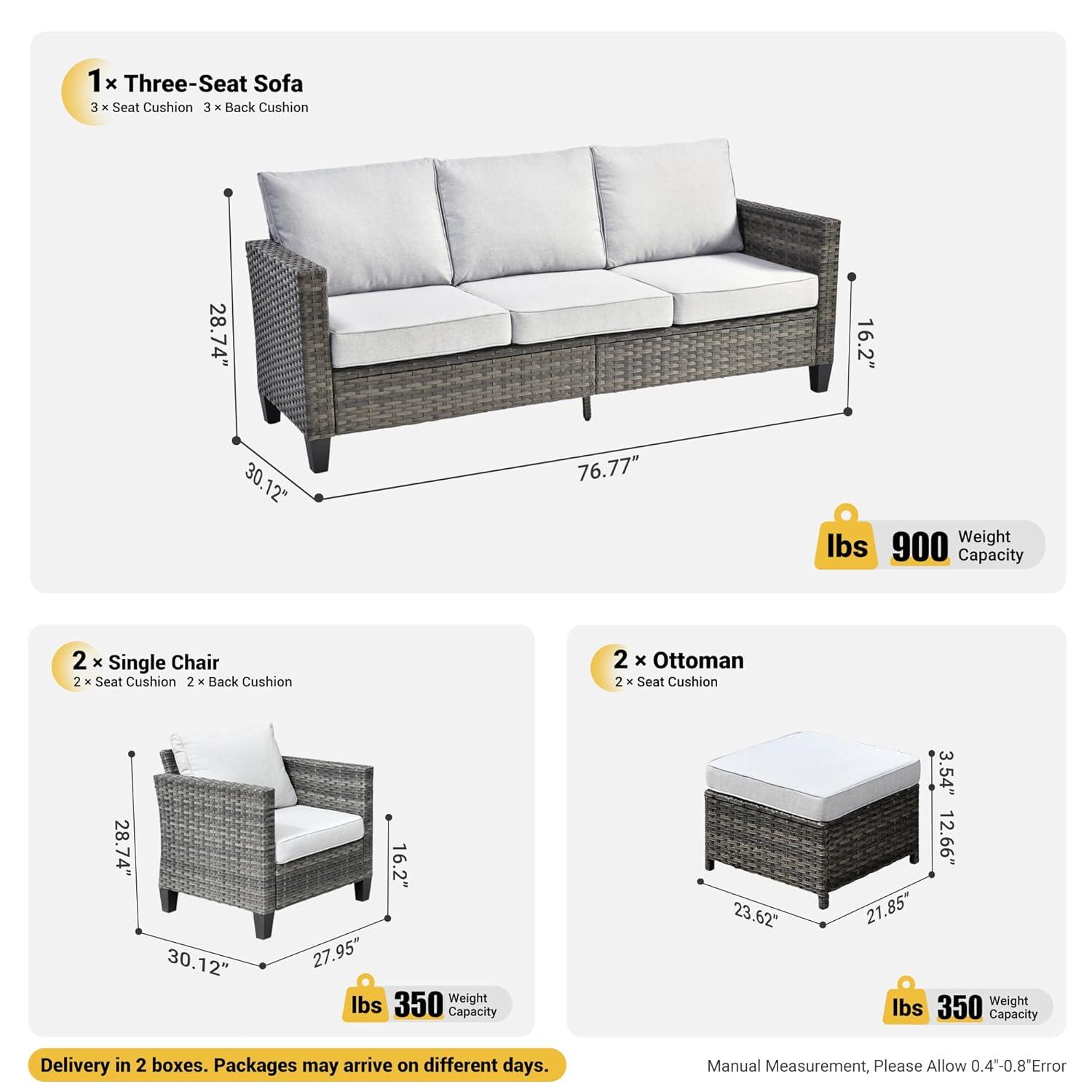 Ovios 5 Pieces Outdoor Patio Furniture Set Wicker Rattan Outdoor Conversation Comfortable Sectional Sofa with Steel Frame, Grey