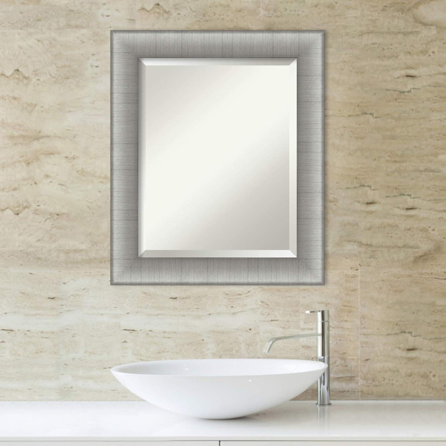 Elegant Brushed Pewter Medium Rectangular Vanity Mirror