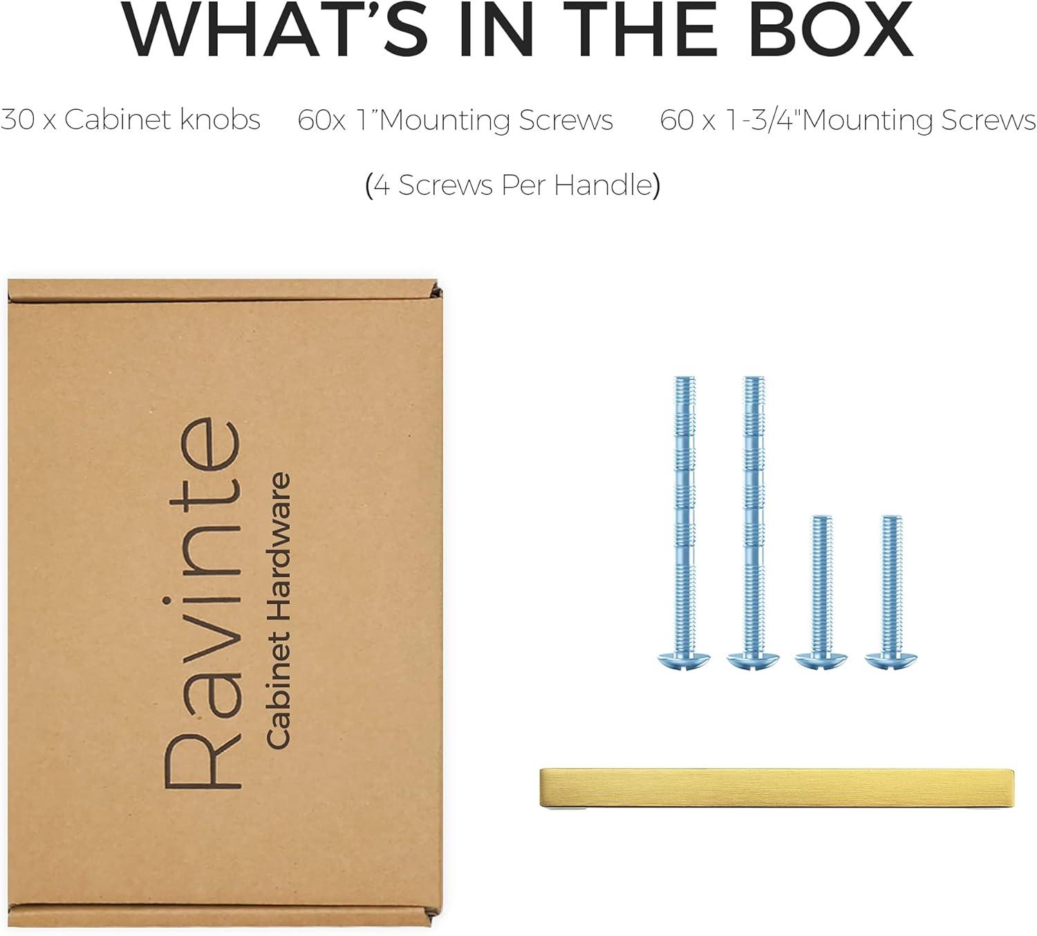 Ravinte 30 Pack 5 Inch Stainless Steel Cabinet Handles Square Cabinet Pulls Brushed Brass Cabinet Hardware Kitchen Cabinet Drawer Pulls Come with Screwdriver