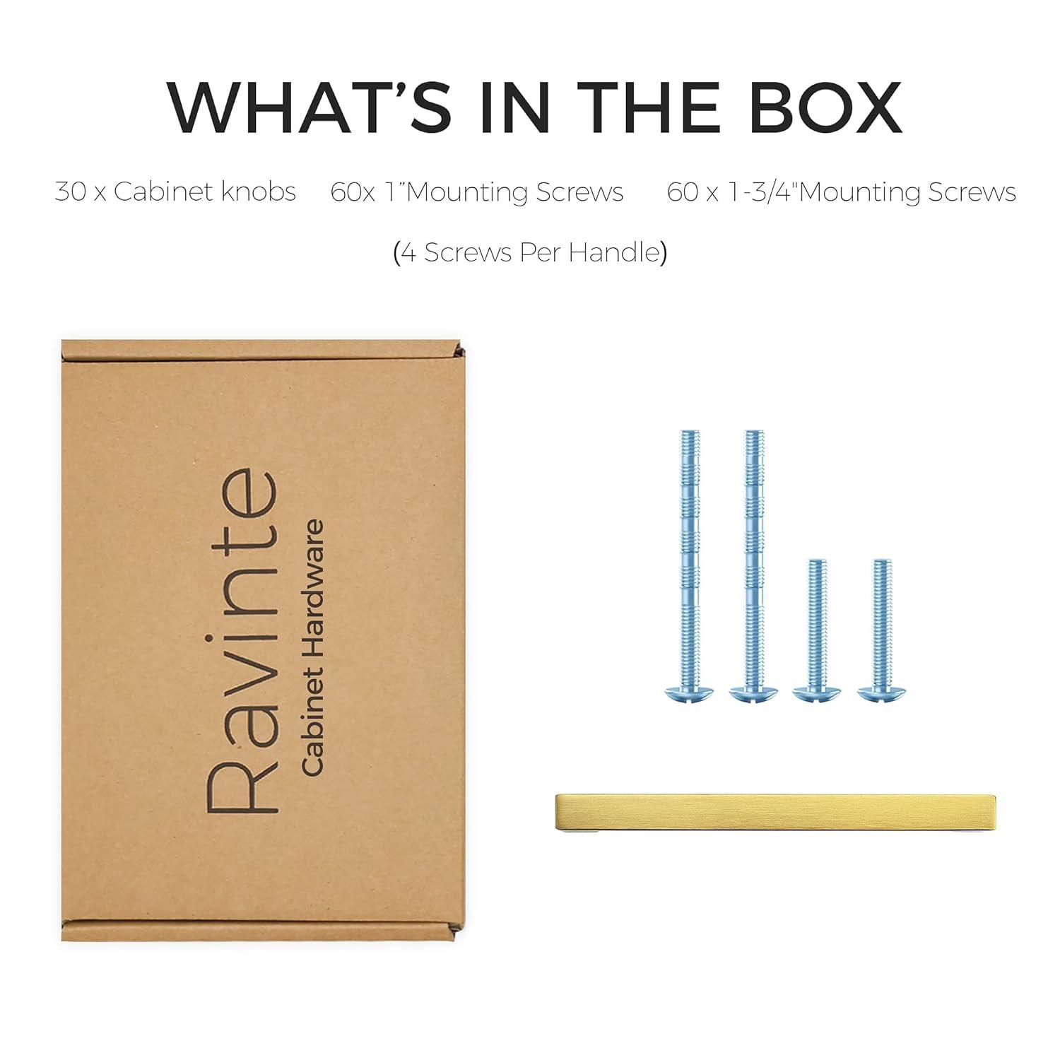 Ravinte 30 Pack 5 Inch Stainless Steel Cabinet Handles Square Cabinet Pulls Brushed Brass Cabinet Hardware Kitchen Cabinet Drawer Pulls Come with Screwdriver