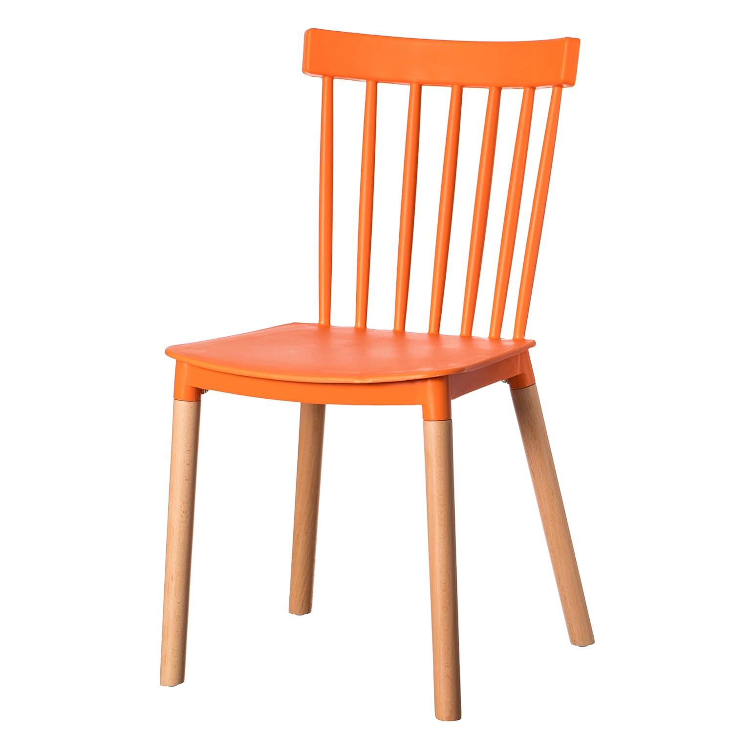 Fabulaxe Plastic Dining Chair Windsor Design with Beech Wood Legs, Orange