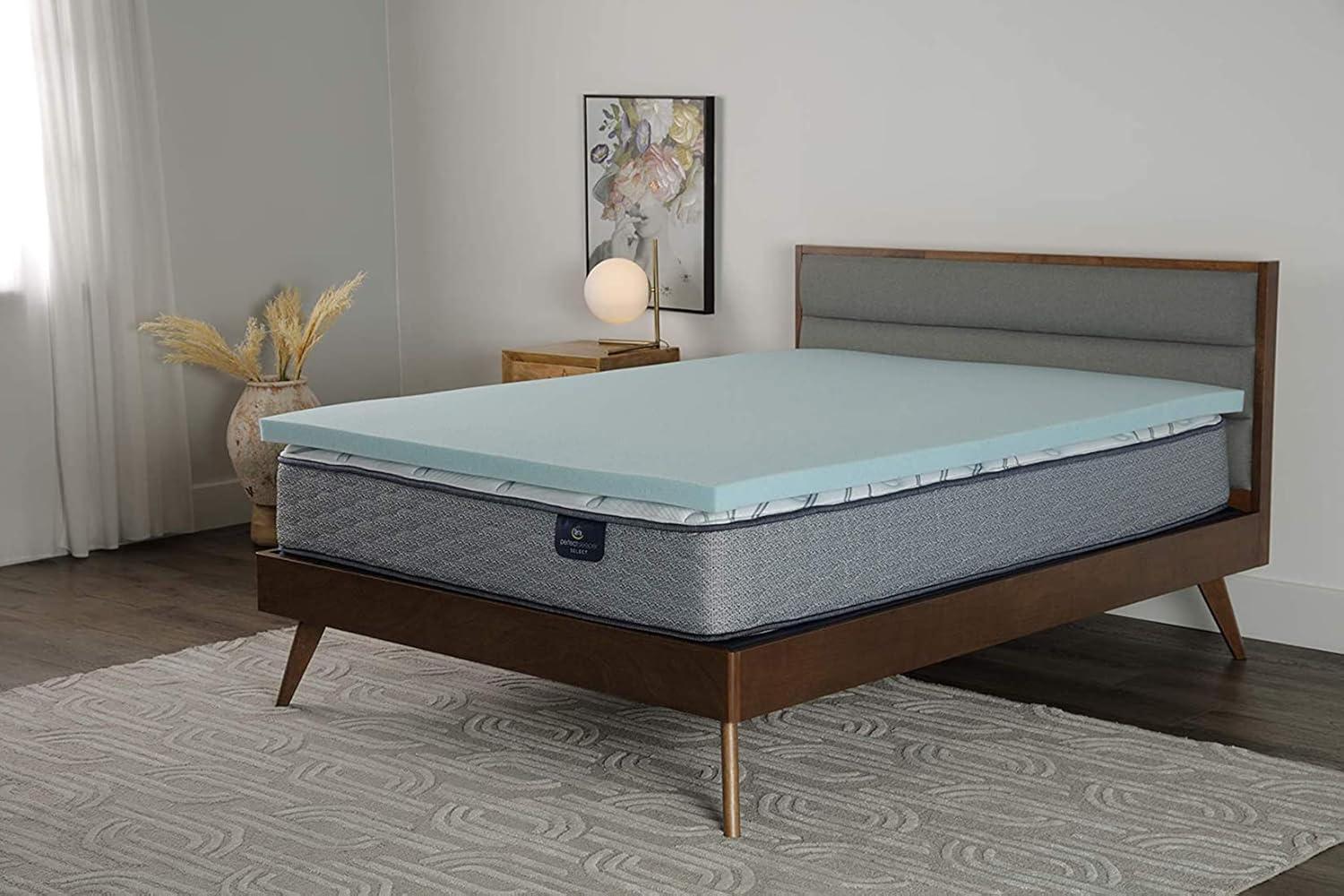 Queen Blue ThermaGel Memory Foam Mattress Topper, 2 Inch