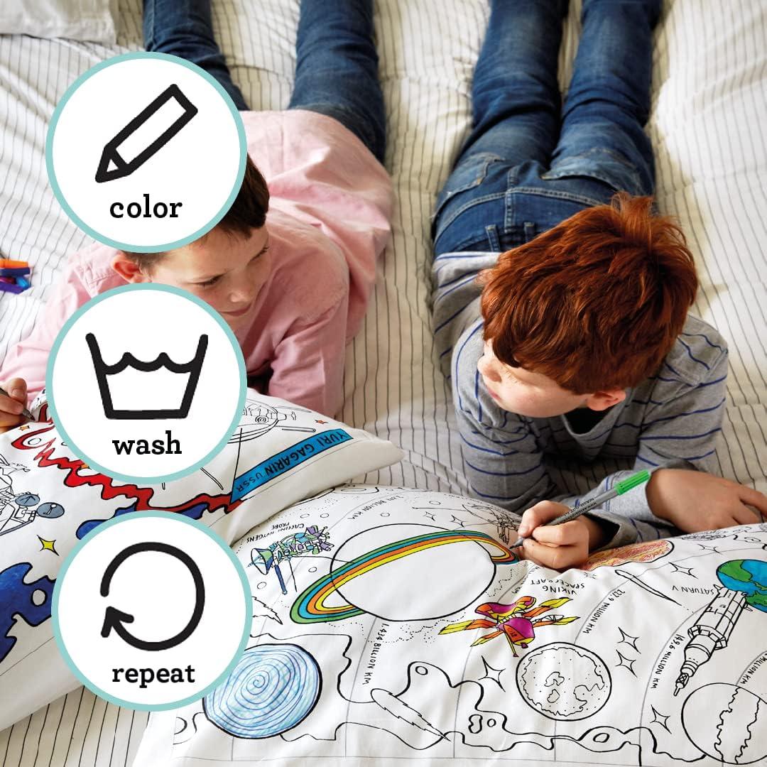 eatsleepdoodle Coloring Cotton Pillowcase with washable markers - Space Explorer Color in Activity Craft Kit Age 3+