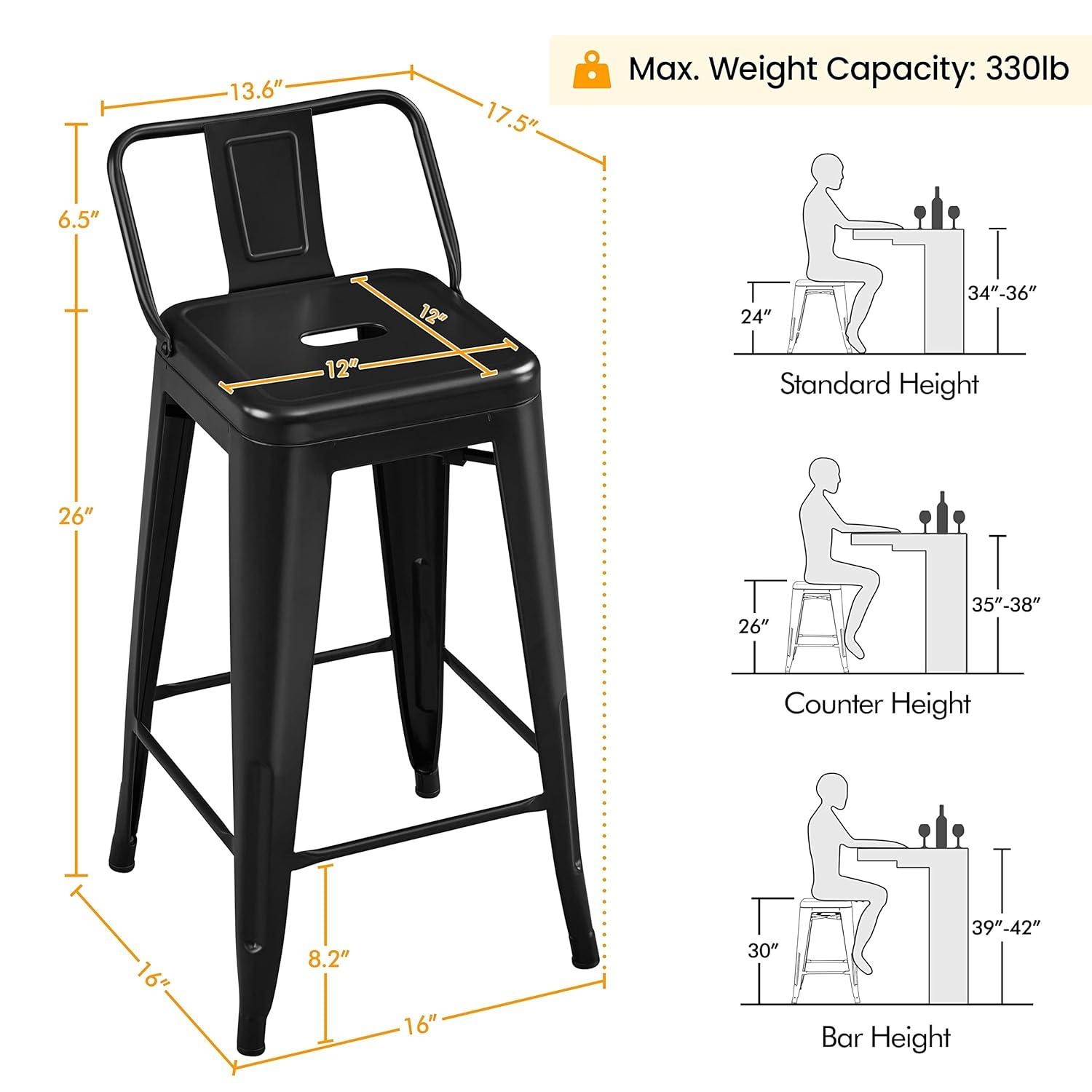 Yaheetech 26" Stackable Low Back Metal Counter Height Bar Stools with Footrest, Set of 4