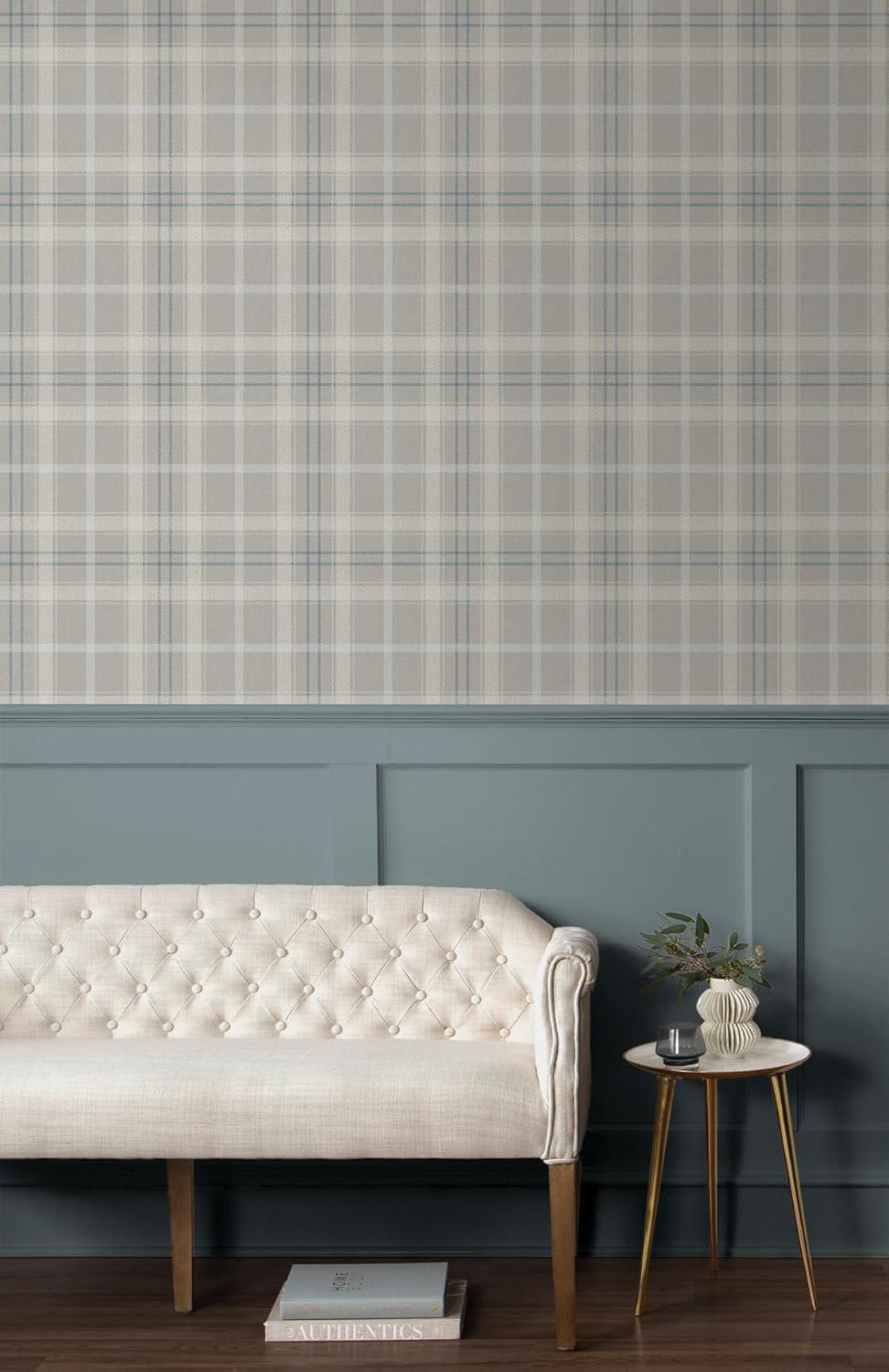 NextWall Argos Grey & Blue Tailor Plaid Peel and Stick Wallpaper - 20.9 in. W x 18 ft. L Roll