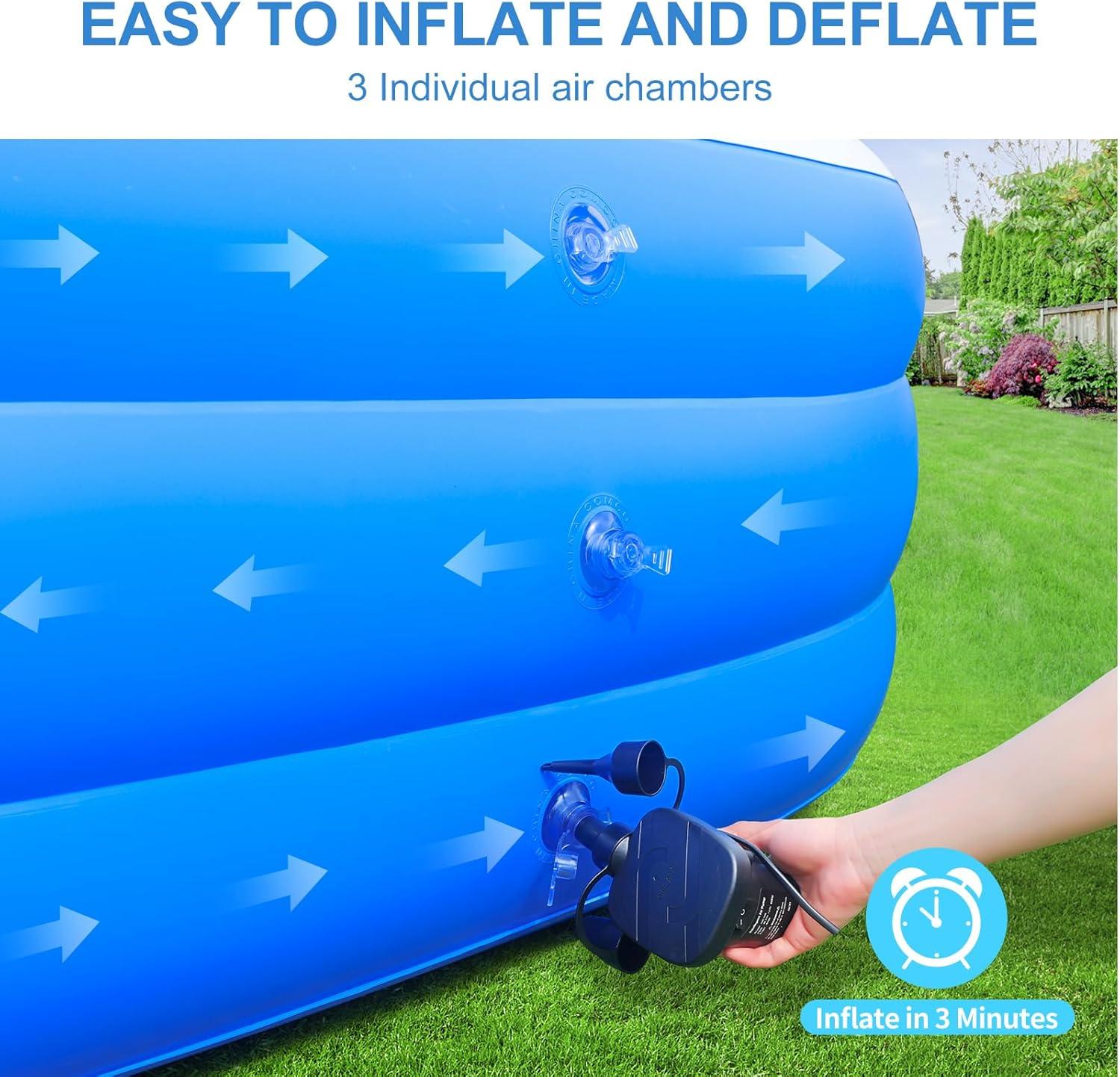 Family Pool Inflatable with Pump - 130'' x 72'' x 22'' Swimming Lounge Pools for Adults Family (sea Blue)