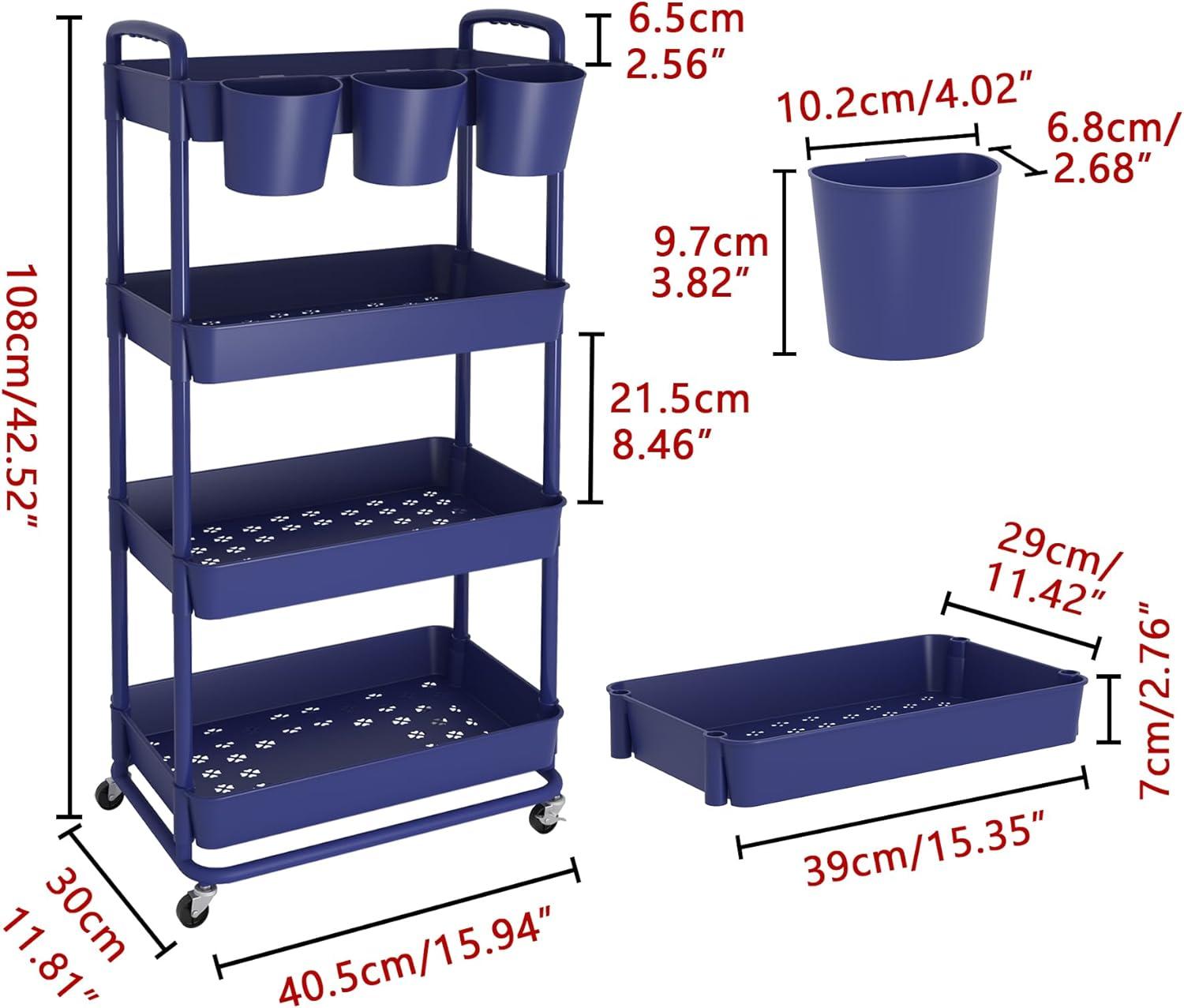 White 4-Tier Plastic Rolling Storage Cart with Lockable Wheels