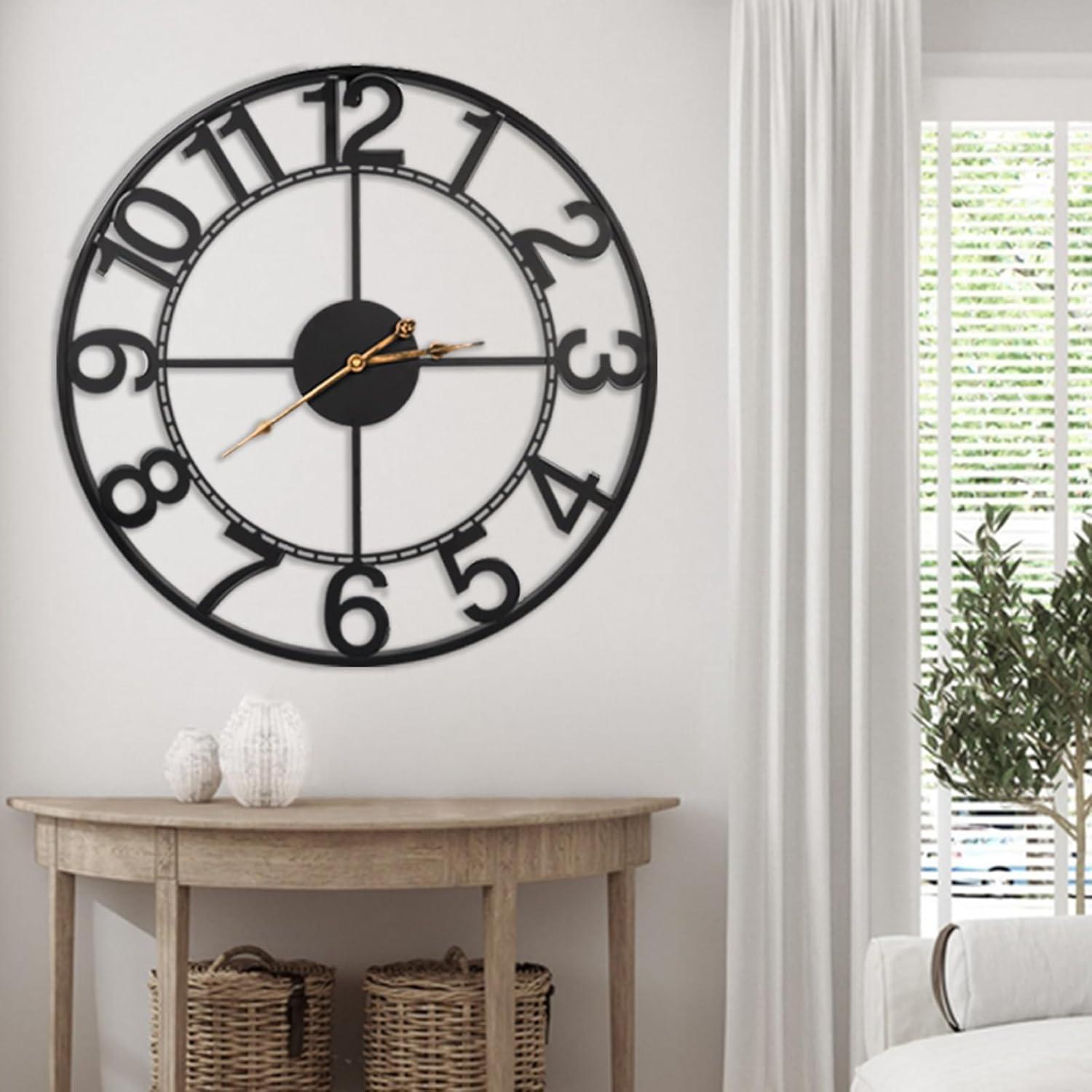 Oversized Black Metal Analog Wall Clock with Arabic Numerals