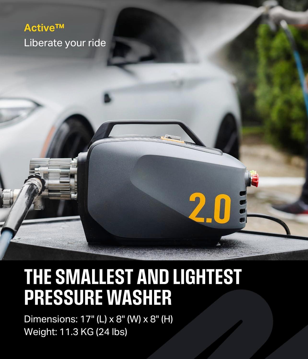 ACTIVE 2.0 Electric Pressure Washer - 2.0 GPM Flow and 1800 PSI Peak Pressure, Pressure washers for Power Wash, Power Washers Electric Powered, Wall Mount Pressure Washer, Hidrolavadora Electrica