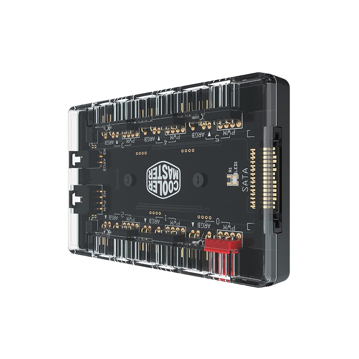 ARGB and PWM Fan HUB,6 Ports for Addressable RGB Lighting,1 to 6 Multi Way Magnetic backplane Splitter 5V/3PIN Case Fan Hub Adapter