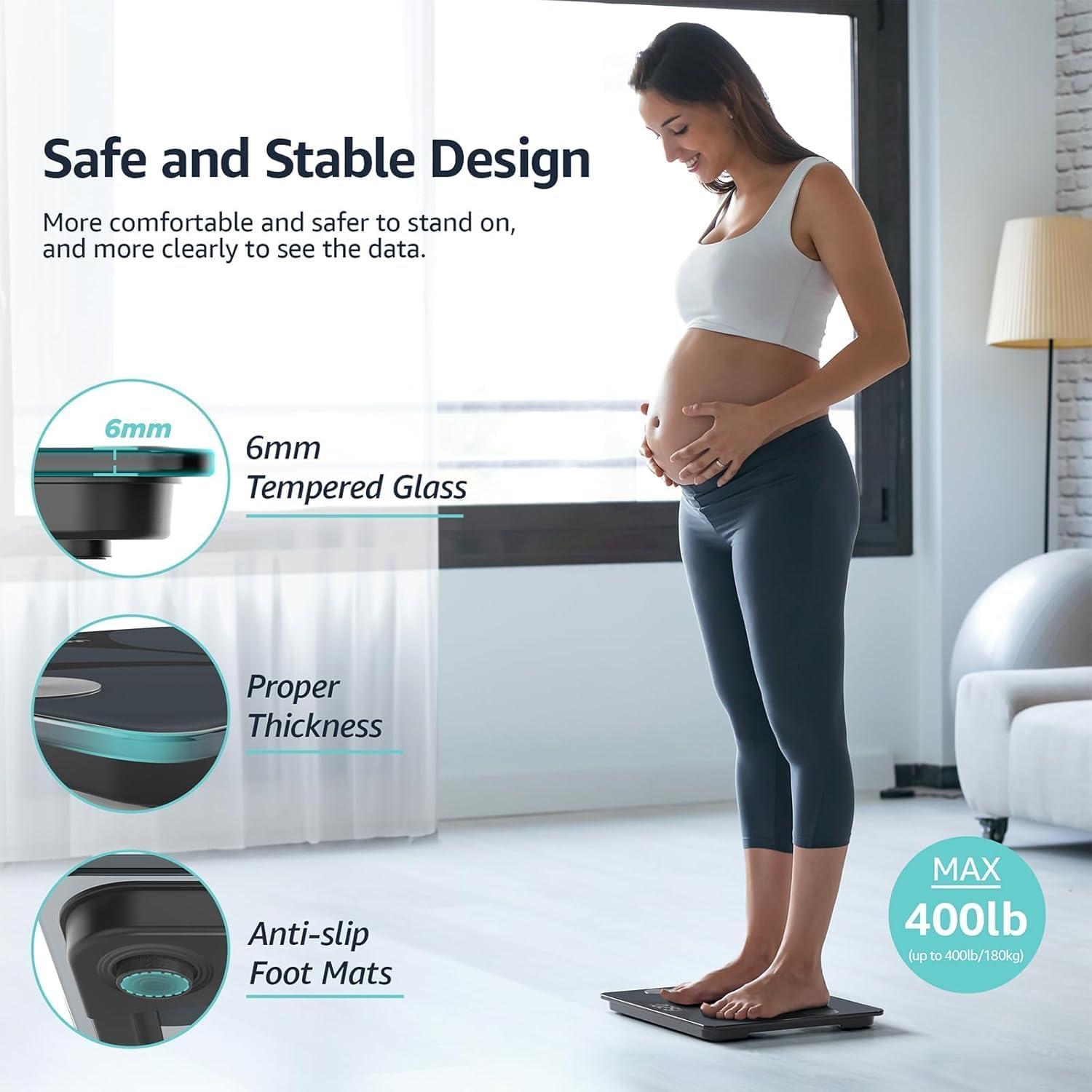 Body Fat Scale, Bveiugn Smart Scale for Body Weight BMI Digital Bathroom Wireless Scales, Body Composition Analyzer with Health Monitor Sync Apps, 400 lbs - Black