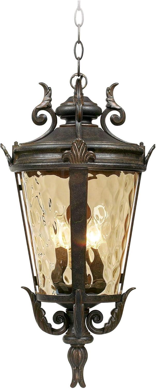 John Timberland Casa Marseille Rustic Vintage Flush Mount Outdoor Hanging Light Bronze Scroll 23 3/4" Champagne Hammered Glass for Post Exterior Barn