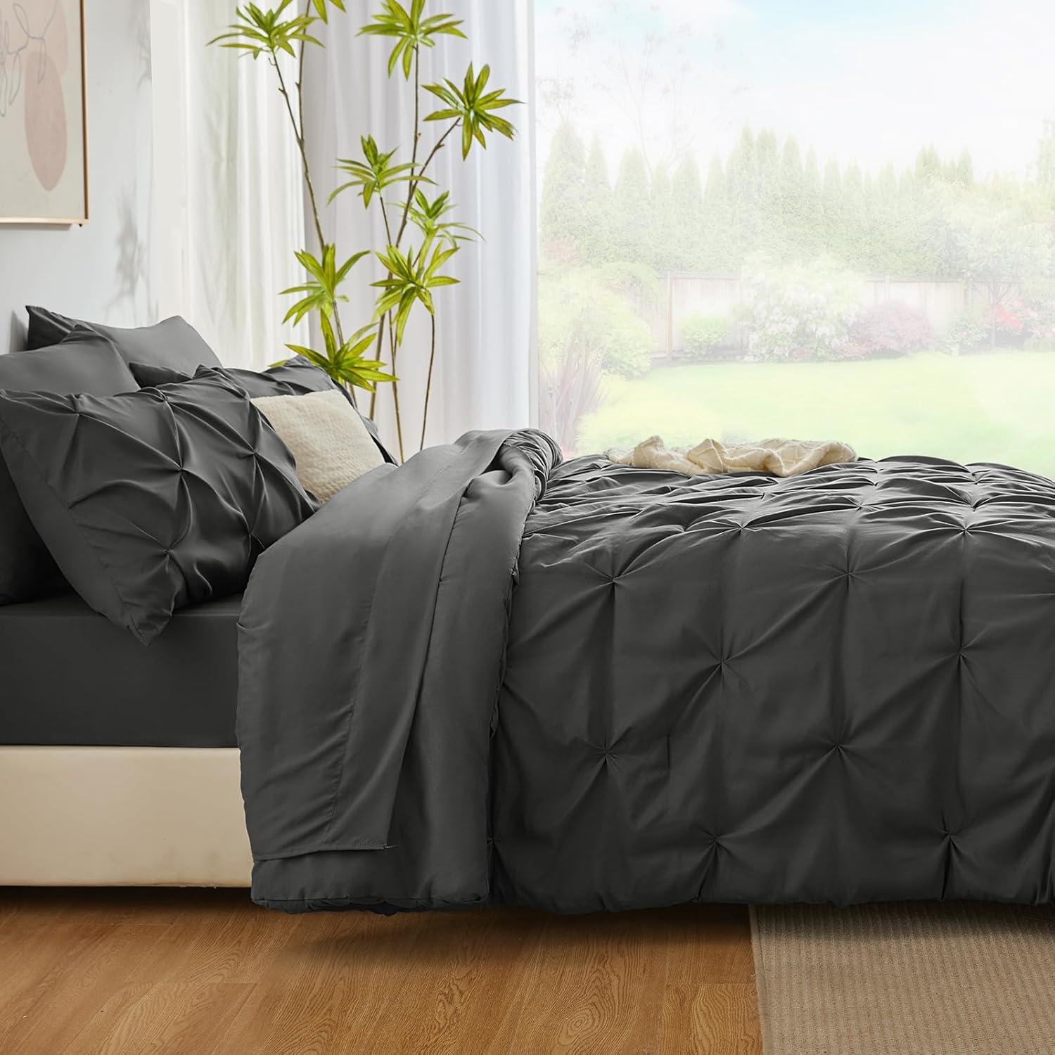 King Dark Grey Microfiber Down Alternative Bed in a Bag Set