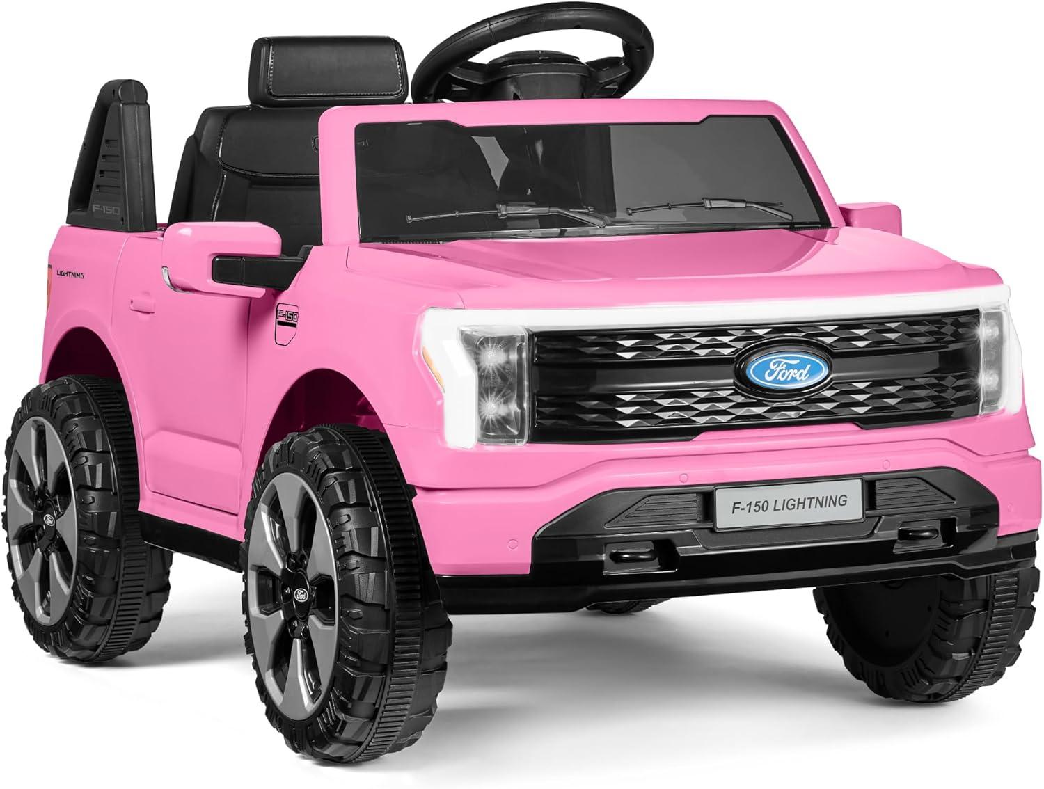 Best Choice Products Kids 12V Ride On Car Officially Licensed Ford Lightning Truck w/ Remote, LED Lights - Pink