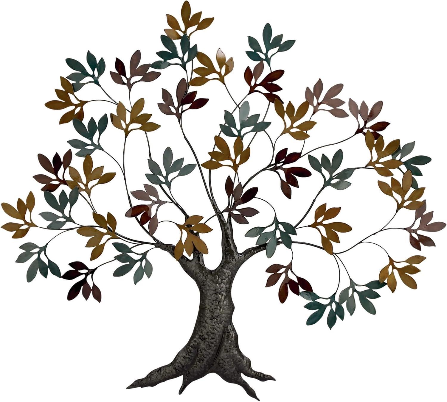 DecMode Multi Colored Metal Tree Wall Decor with Leaf Detail