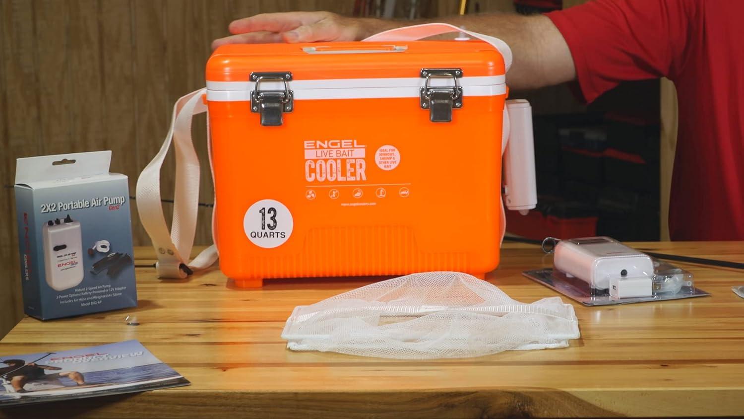 ENGEL 13 Qt Live Bait Cooler with 2-Speed Portable Aerator Pump - White