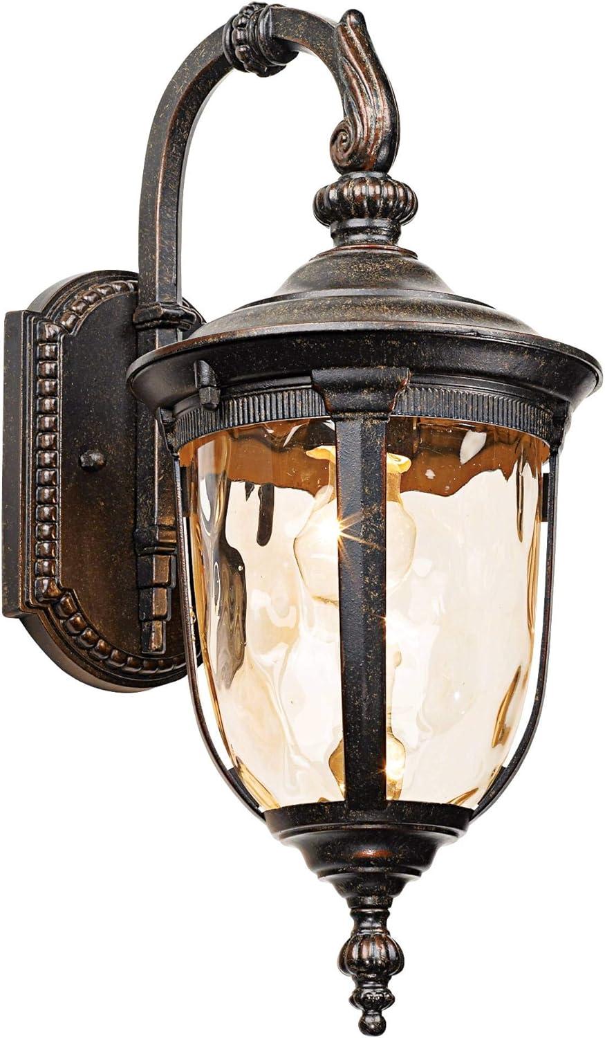 John Timberland Bellagio Vintage Rustic Outdoor Wall Light Fixture Bronze Downbridge 16 1/2" Champagne Hammered Glass for Post Exterior Barn Deck Yard