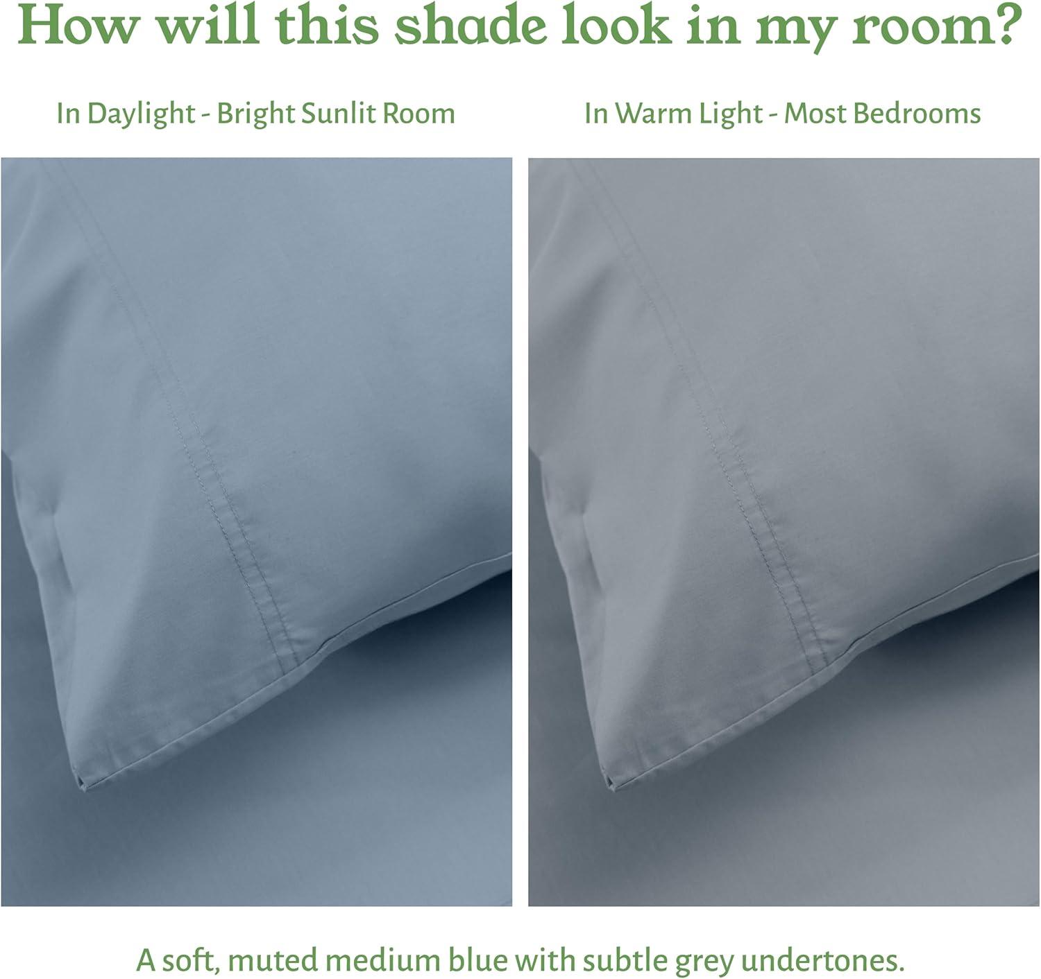 Queen Sheets Set, 100% Organic Cotton Percale, Blue Hydrangea Bed Sheets by California Design Den