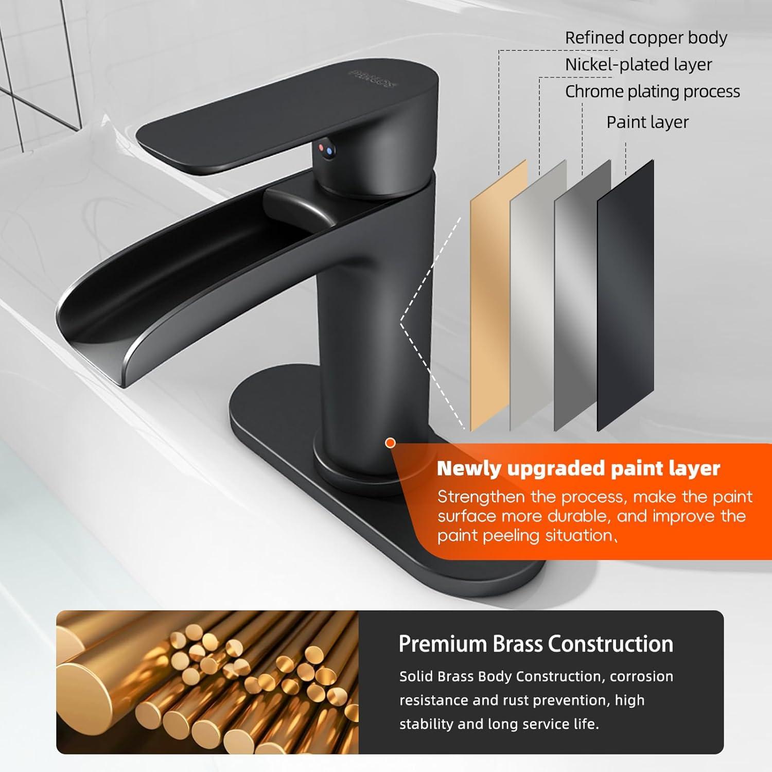 Matte Black Brass Single Handle Waterfall Bathroom Faucet