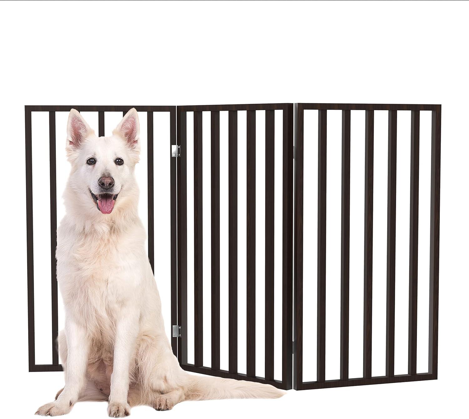 Dark Brown 3-Panel Freestanding Metal and Plastic Pet Gate