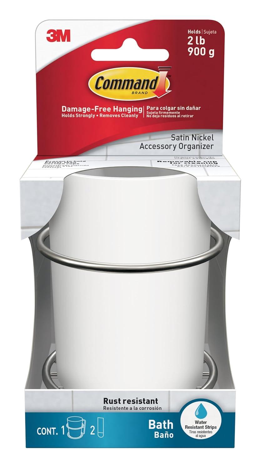 Command Bath White & Satin Nickel Accessory Toothbrush Organizer, 1 Organizer