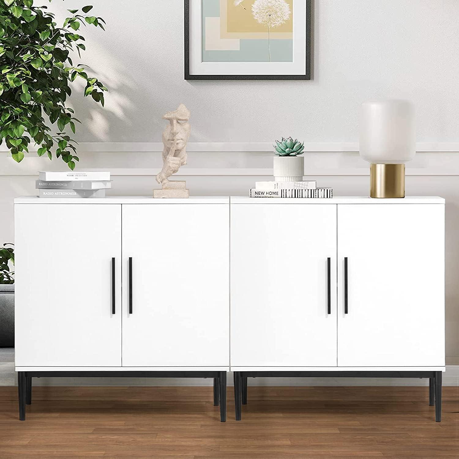 Storage Cabinet, Modern Accent Buffet Cabinet, Free Standing Sideboard and Buffet Storage with Door, Wood Buffet Sideboard for Bedroom, Living Room, Kitchen or Hallway (1, White)