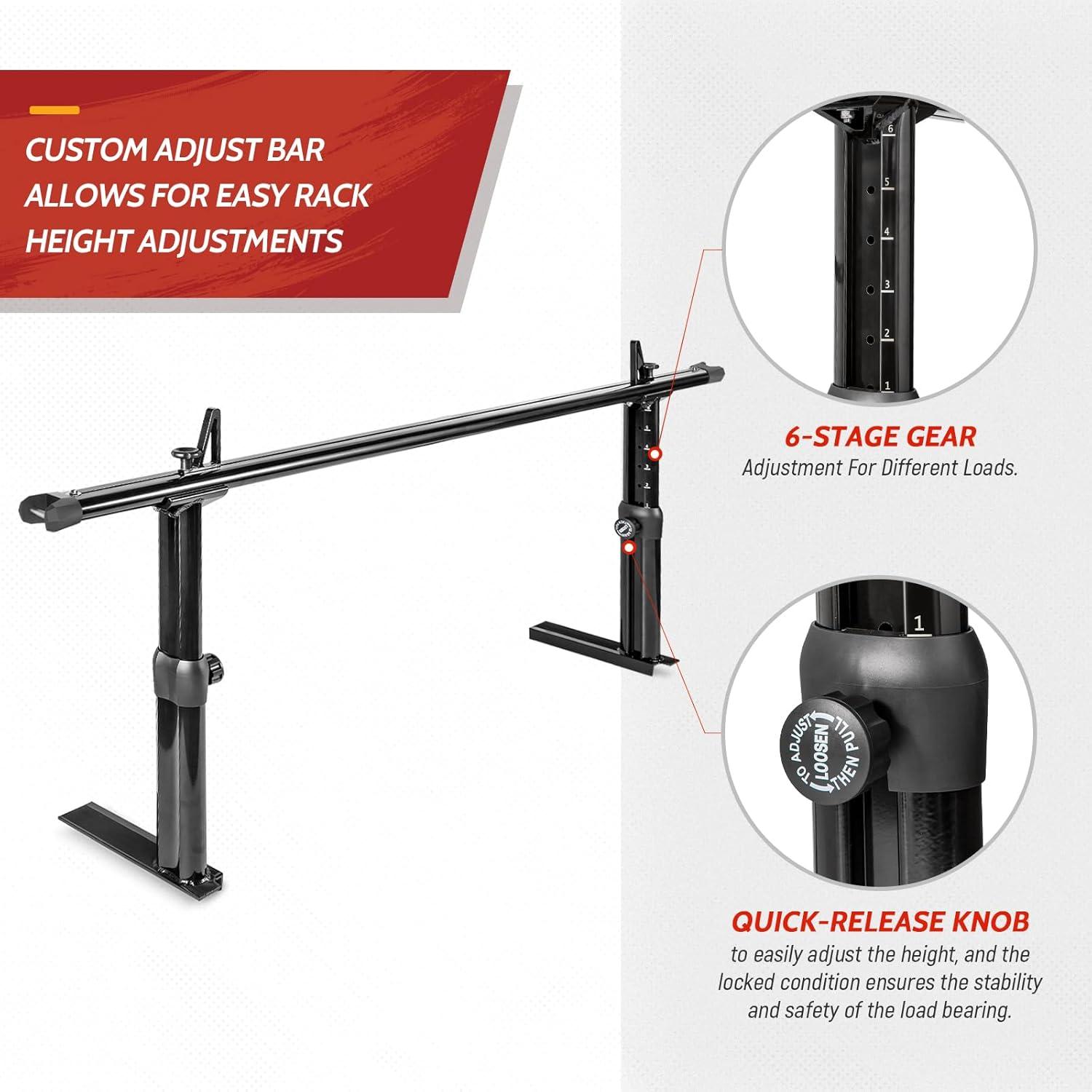 AA-Racks Model APX2501 79" Full-Size Pickup Truck Ladder Racks Low-Profile Height-Adjustable Utility Aluminum Truck Bed Rack with Load Stops-Black