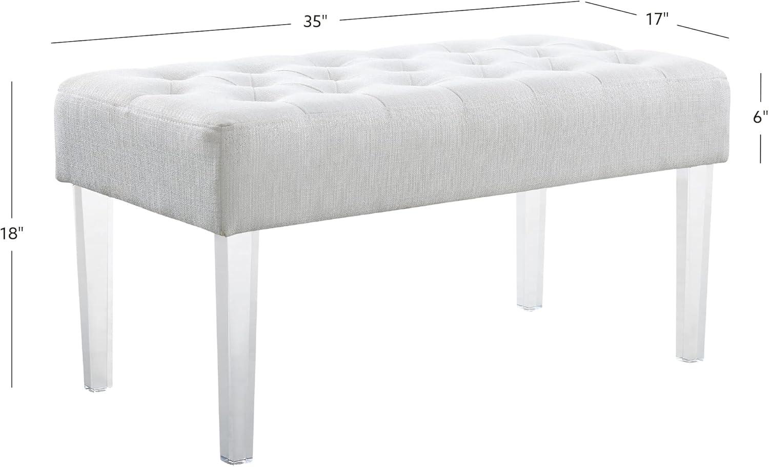 35" Ella Glam Tufted Linen Upholstered Acrylic Leg Bench - Linon