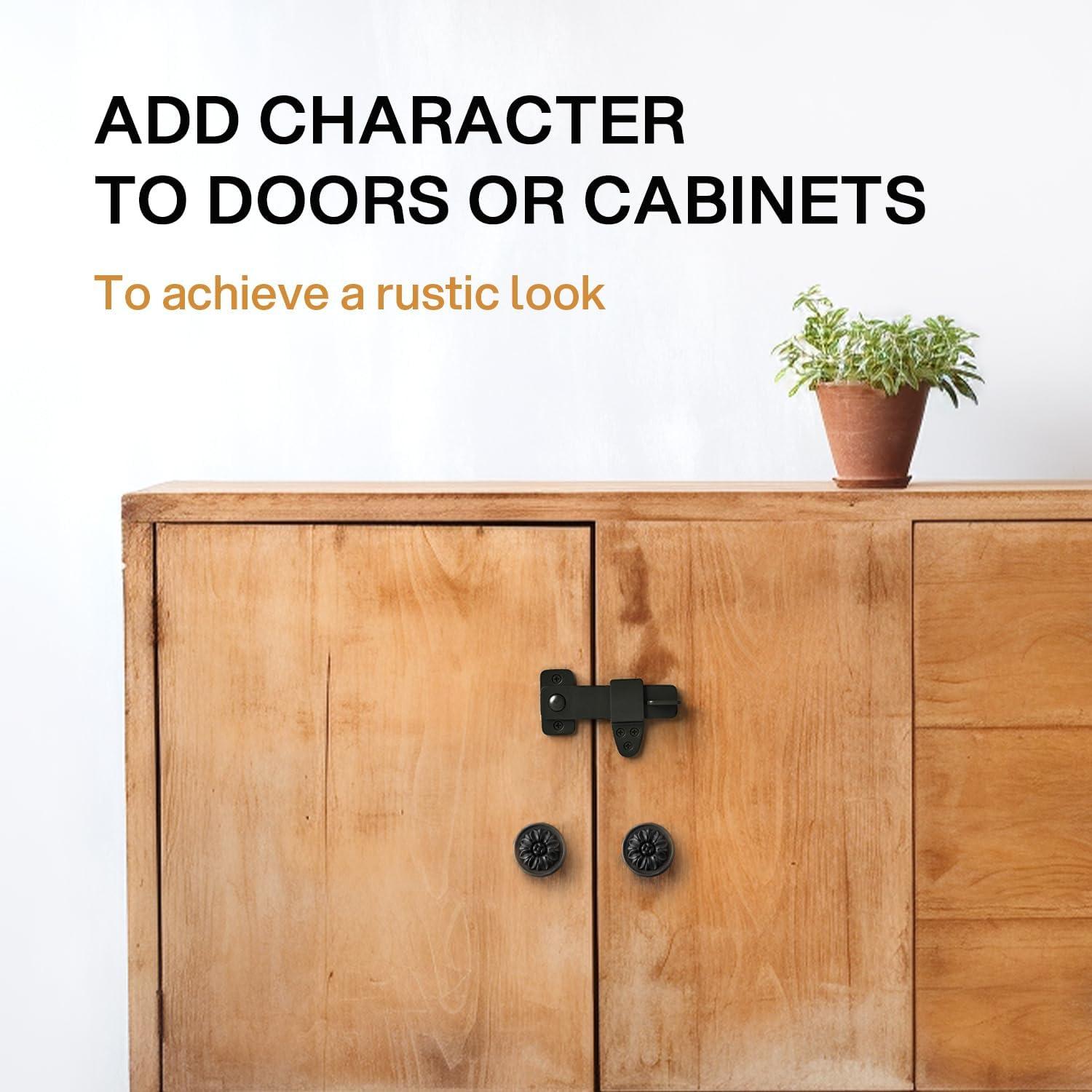 Barn Door Latch - Shed Door Latch - Sliding Barn Door Latches and Catches - Barn Door Lock - Black Wrought Iron Rustic Flip Latch Hardware Kit for Double Doors, Garden Gate, Cabinet, Bar, Pantry C62