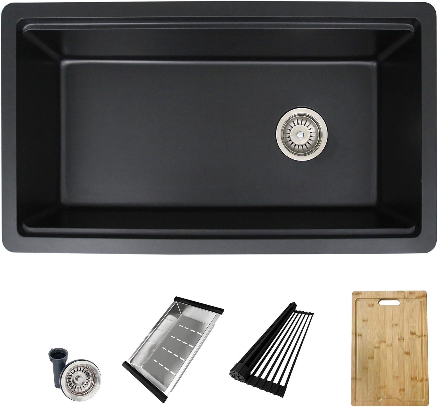 Black Granite Composite Single Bowl Drop-in Kitchen Sink with Accessories