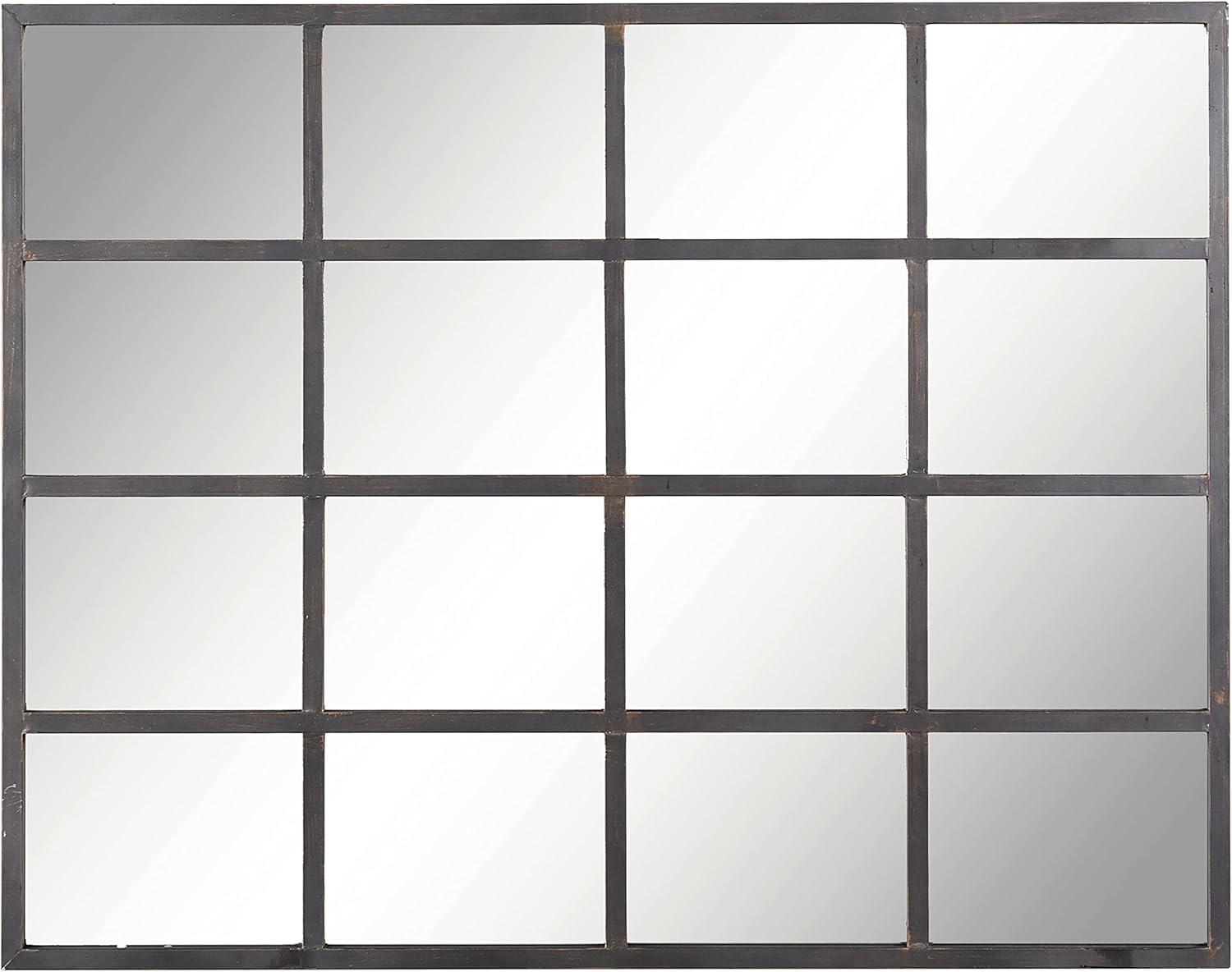 Glass Window Pane Inspired Wall Mirror Black - Olivia & May: Industrial Style, 45x35.38", Iron Frame