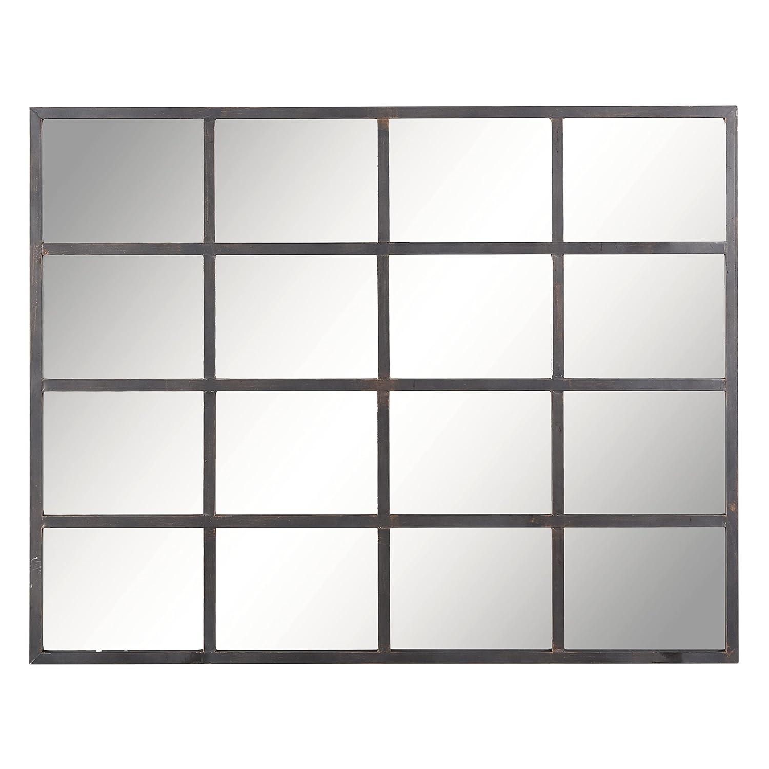 Glass Window Pane Inspired Wall Mirror Black - Olivia & May: Industrial Style, 45x35.38", Iron Frame