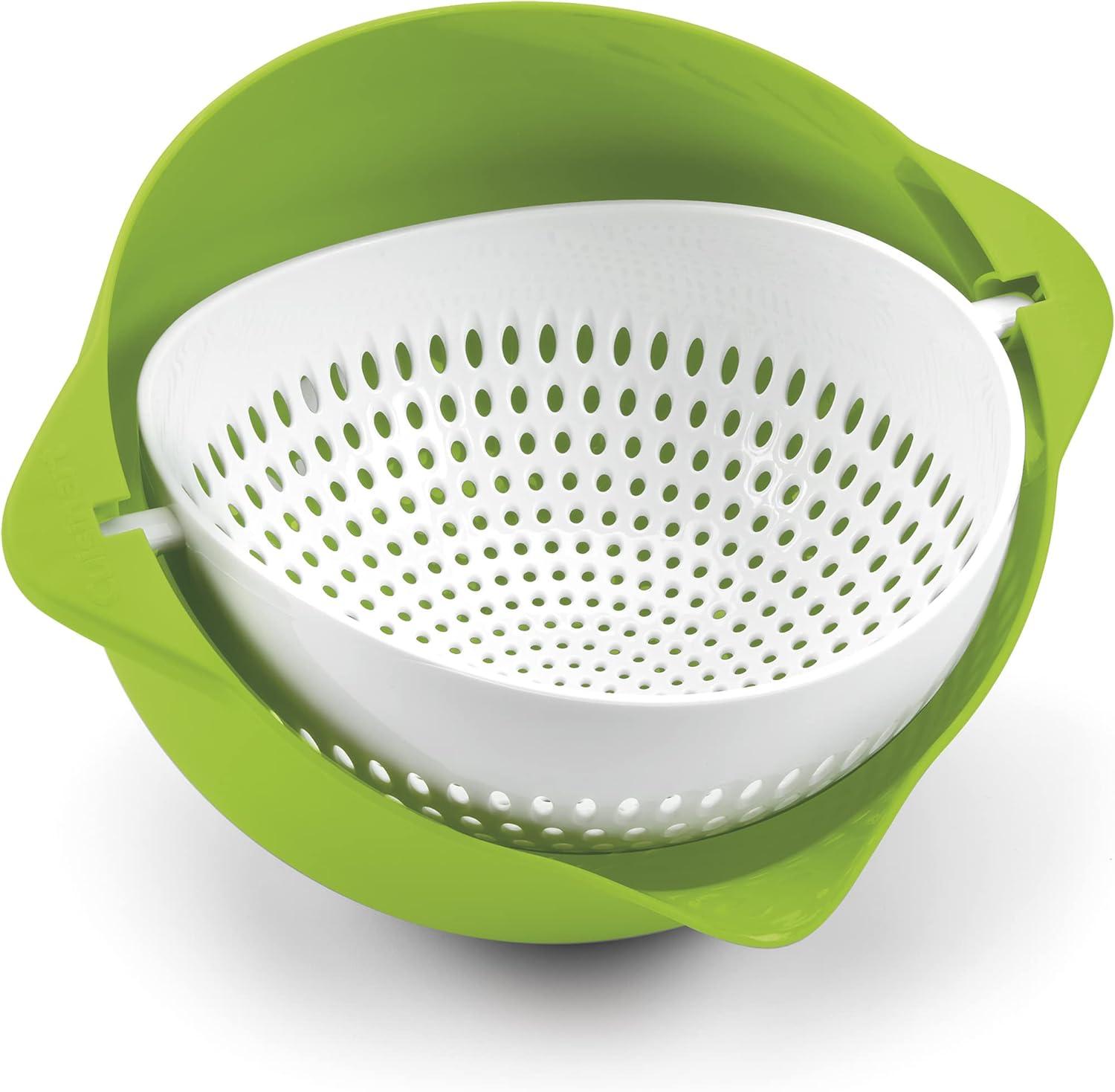 Green and White 5 Qt Swing Basket Colander