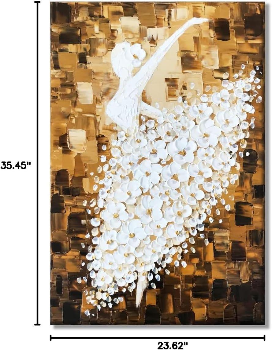 Paimuni 100% Hand Painted Canvas Wall Art Italy Town Mediterranean Tuscany Sea Coast Flowers Oil Painting Stretched and Framed Ready to Hang Landscape Scenery Wall Decor 24x36 Inch