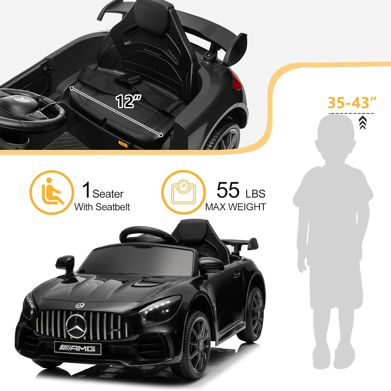 Black 12V Mercedes-Benz AMG GTR Kids Ride-On Car