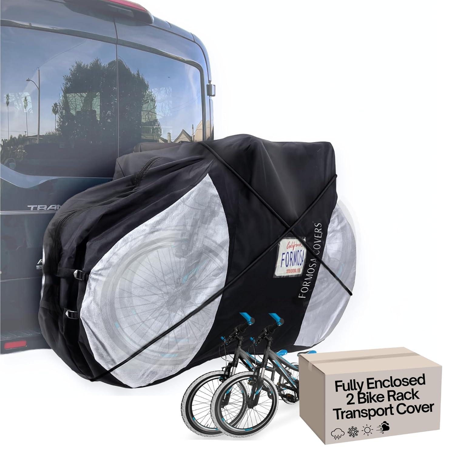 Formosa Covers Stronger Zipper Travel Bike Cover for Transport on Rack - Bicycle Protection for Rear Hitch Transport - Heavy Duty E-Bike Enclosure - Pick CORRECT Size (Single, Dual, Quad)