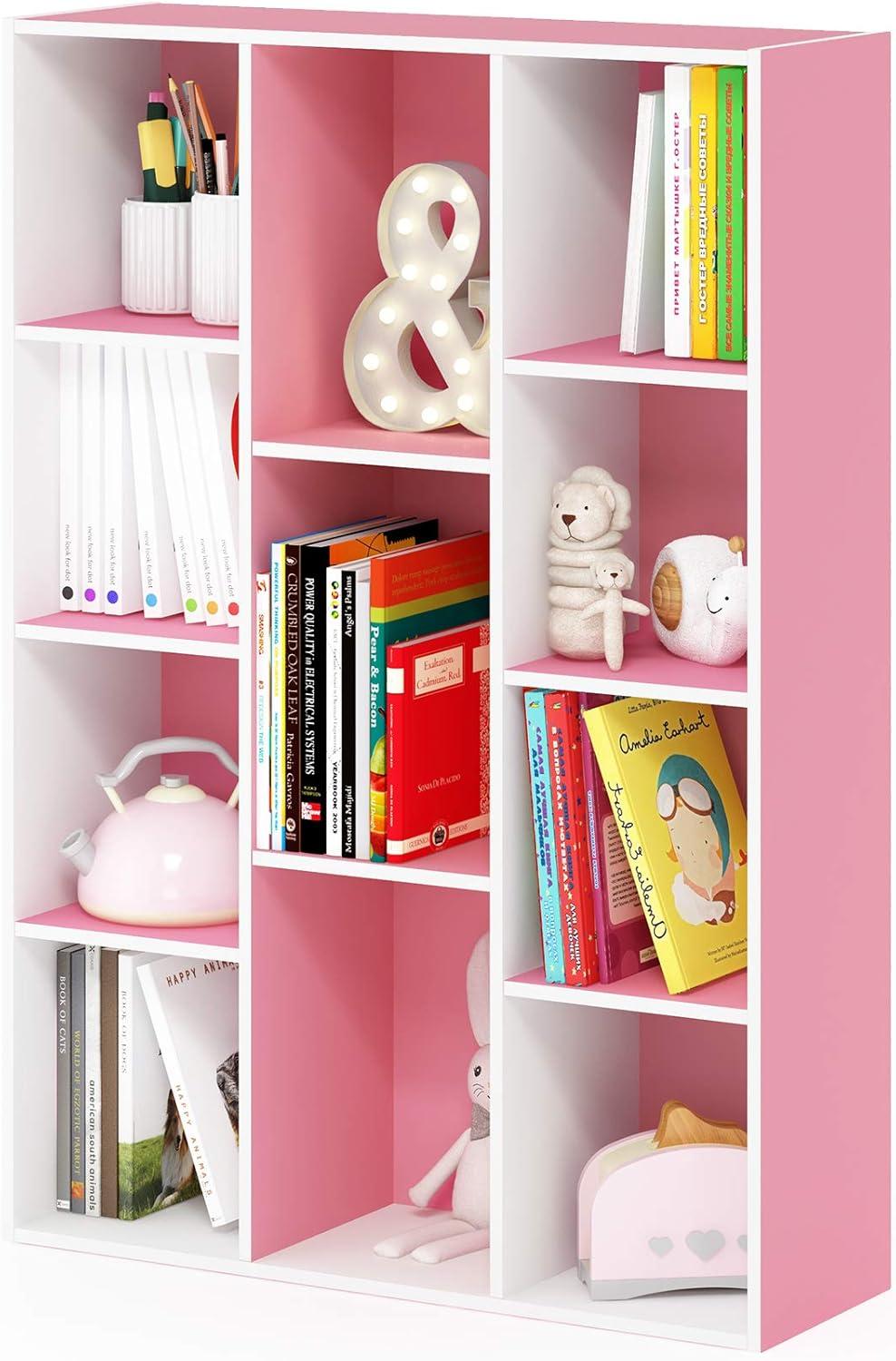 11-Cube Reversible Open Shelf Bookcase, White & Pink