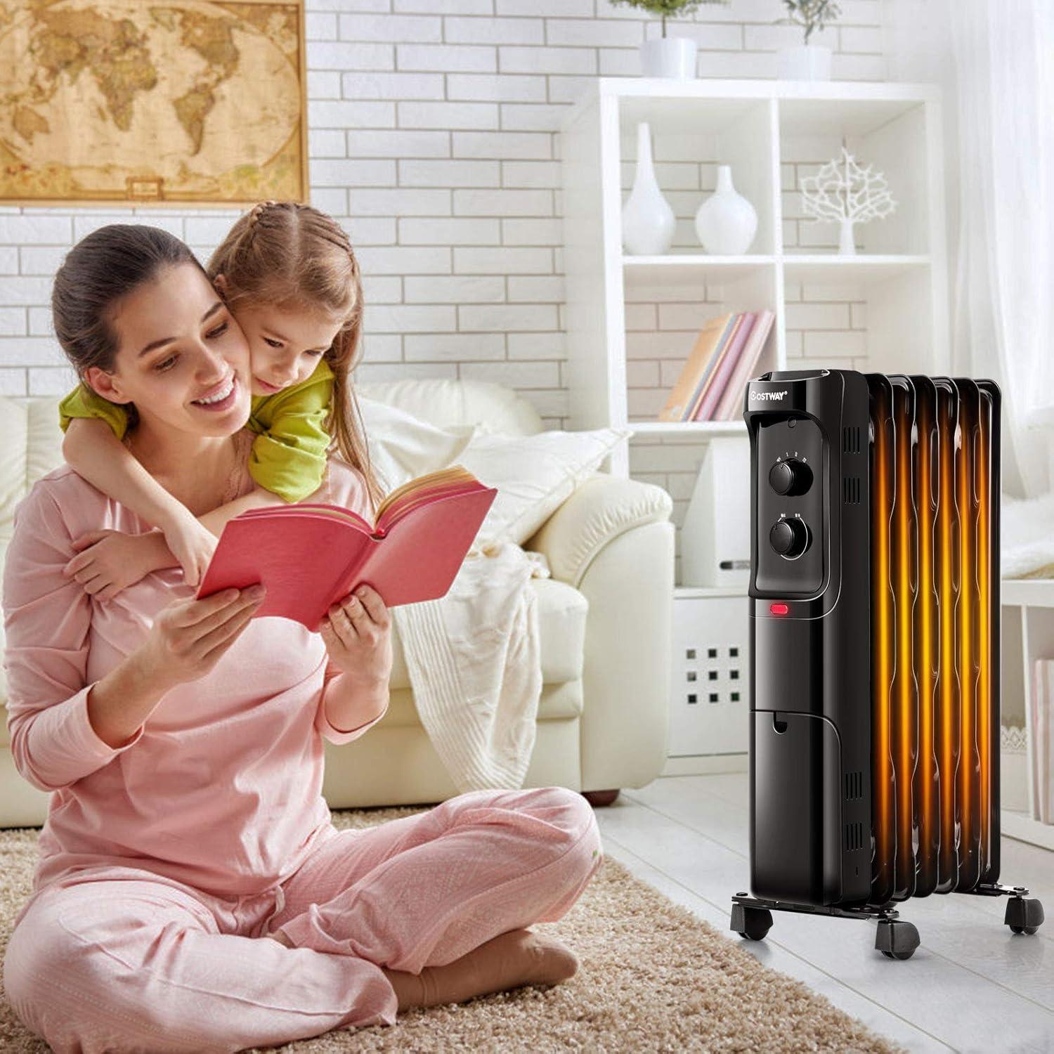 Costway 1500W Oil Filled Heater Portable Radiator Space Heater w/Adjustable Thermostat Black